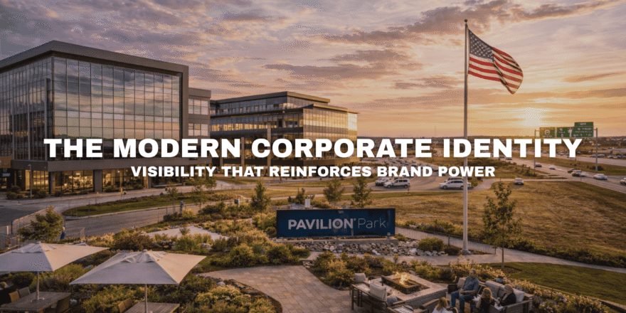 Modern corporate office campus at Pavilion Park in West Des Moines, Iowa near Grand Prairie Parkway and I-80, showcasing suburban headquarters growth and build-to-suit development.