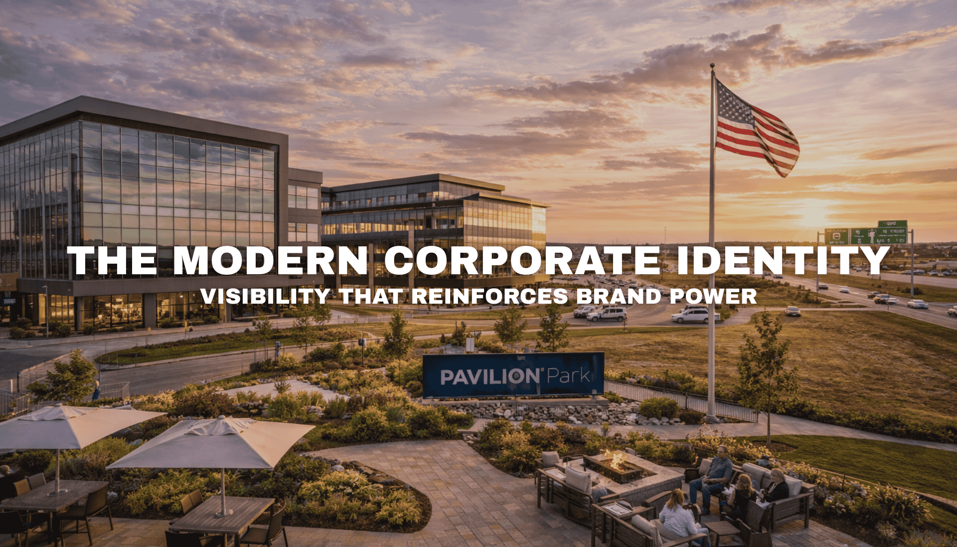 Modern corporate office campus at Pavilion Park in West Des Moines, Iowa near Grand Prairie Parkway and I-80, showcasing suburban headquarters growth and build-to-suit development.